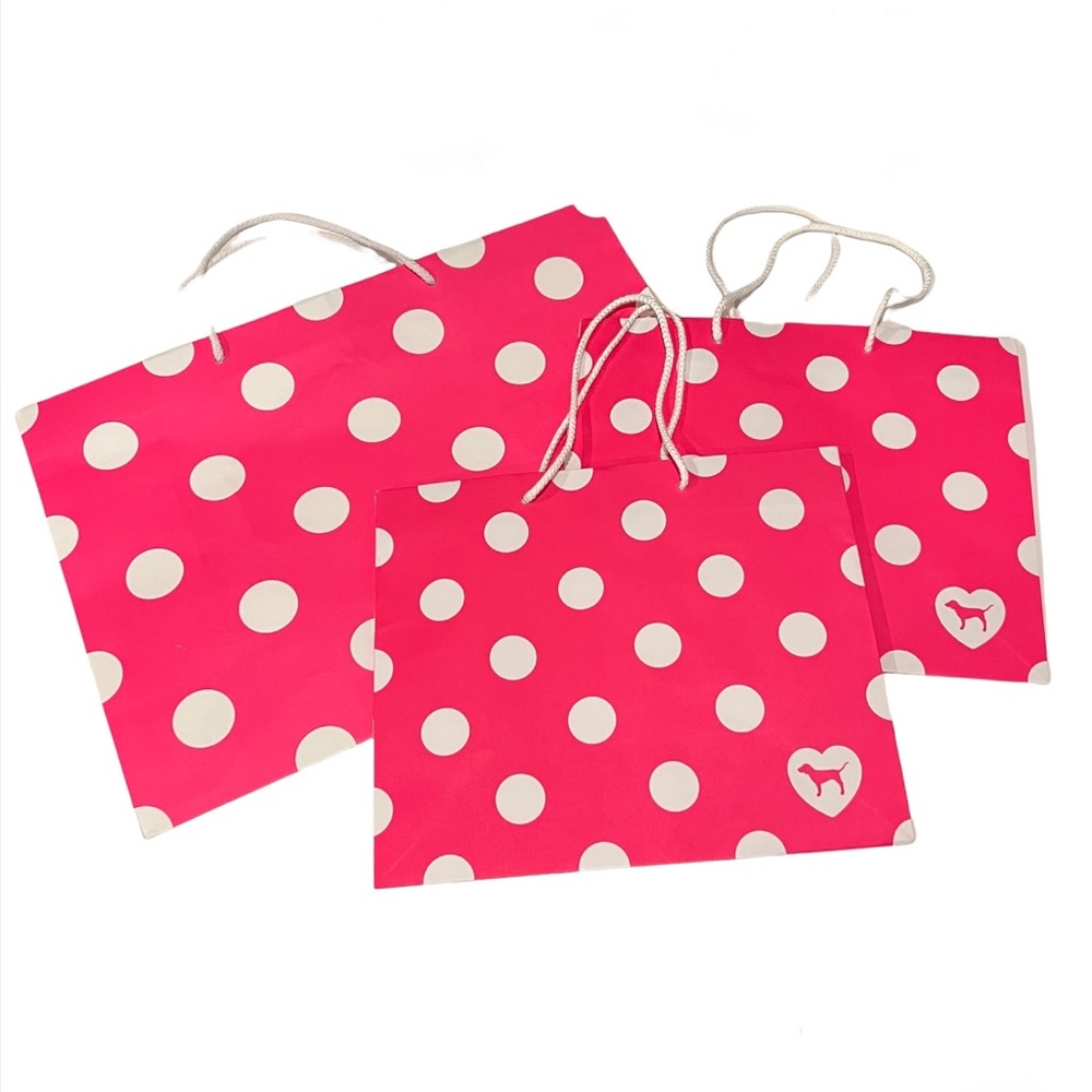 VS Pink Polkadot Shopping Bags Set of 3